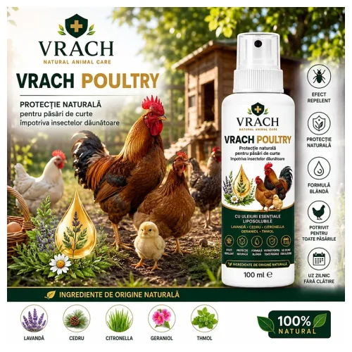 Vrach Poultry, spray antiparazitar extern pentru pasari de curte, 100 ml, SemPlu